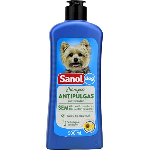 Sanol Dog Shampoo De Pêlos Para Cães Antipulgas 500 Ml Azul