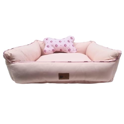 Cama PET, Cahorro e Gato, Quadrada, com Zíper e Enchimento Removível para Lavagem, Cor Rosa Bebê Tamanhos P/M/G (Grande)