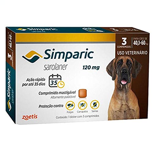 Simparic 120mg Antipulgas E Carrapatos Cães De 40 Á 60 Kg 3 Comprimidos Zoetis