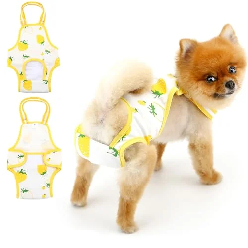 SMALLLEE_LUCKY_STORE Fralda de cachorro linda calcinha sanitária de morango com suspensório ajustável lavável reutilizável filhote de cachorro fofo roupa íntima de animal de estimação macacão de