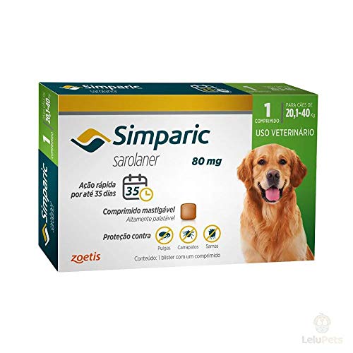 Zoetis Simparic 80Mg 20 1 Até 40Kg 1Cp Para Cães
