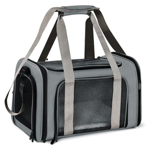 Bolsa Transporte Pet Ventilação em 4 lados 42 * 26 * 27 cm Não Se Deforma Facilmente Bolsa Transporte Pet Avião com Zíper liso Portátil + Bolsa de Mão Python Fly Cinza