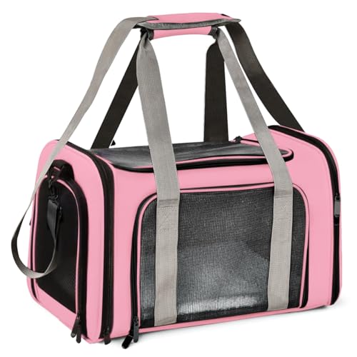 Bolsa Transporte Pet Ventilação em 4 lados 42 * 26 * 27 cm Não Se Deforma Facilmente Bolsa Transporte Pet Avião com Zíper liso Portátil + Bolsa de Mão Python Fly Rosa
