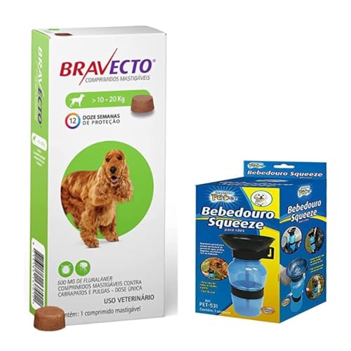 Bravecto Cães Antipulgas e Carrapatos MSD 500mg 10-20 kg | Kit com Squeeze 600ml