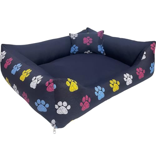 Cama Caminha para Pet Cachorro Gato Grande 70x60 com Zíper Lavável e Fundo Impermeável (Azul Patinhas)