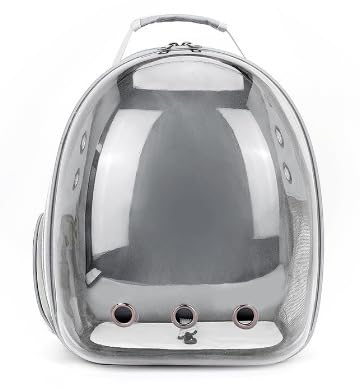Mochila De Transporte Para Pets Cachorros E Gatos Com Ventilação Transparente E Visão Panorâmica Bolsa Astronauta Passeio Animal De Estimação Portátil (Cinza)