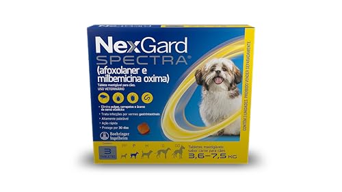 NexGard Spectra Antipulgas, Carrapatos e Vermífugos para Cães de 3,6 a 7,5kg - 3 tabletes