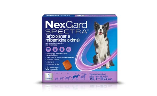 NexGard Spectra Antipulgas e Carrapatos e Vermífugo para Cães de 15,1 a 30kg - 1 tablete