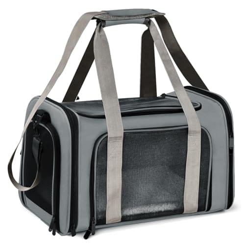 Bolsa Transporte Pet Ventilação em 4 lados 42 * 26 * 27 cm Não Se Deforma Facilmente Bolsa Transporte Pet Avião com Zíper liso Portátil + Bolsa de Mão Python Fly Cinza