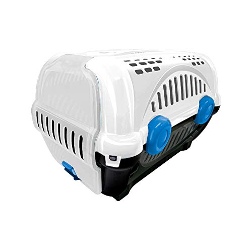 Furacão Pet Luxo Caixa de Transporte, Branco/Azul, 1