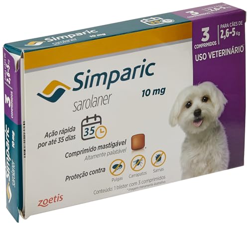 Zoetis Simparic 10Mg Para Cães De 2 6 A 5Kg Com 3 Comprimidos