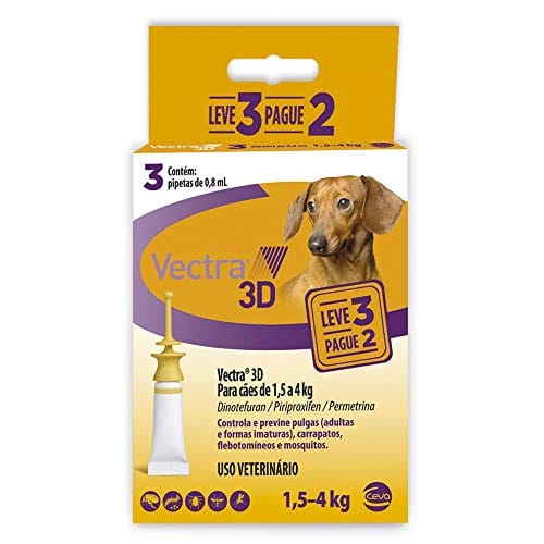 Antipulgas e Carrapatos Ceva Vectra 3D Leve 3 Pague 2 para Cães de 1,5 a 4kg - 3 Pipetas