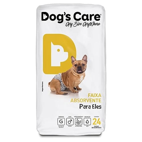 DOG’S CARE Fralda Descartável Para Cães Machos - Fralda Absorvente Para Cachorros Idosos e Filhotes - Tamanho G - Cintura de 53 a 76cm - 24 Unidades