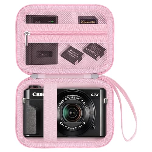 HESTECH Estojo rígido para câmera de viagem para Canon PowerShot G7 X Mark II/G7X Mark III, bolsa para câmera digital 4K com bolso de malha com zíper para carregador e outros acessórios, rosa