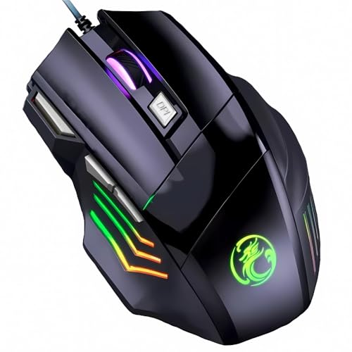 Mouse Gamer Anúbis 7 Botões 32000 DPI Ajustável LED RGB Alta Precisão e Velocidade Jogos Trabalho Estudos Cabo Reforçado Super Rápido Ergonômico Antideslizante Clique Duplo Premium - Preto