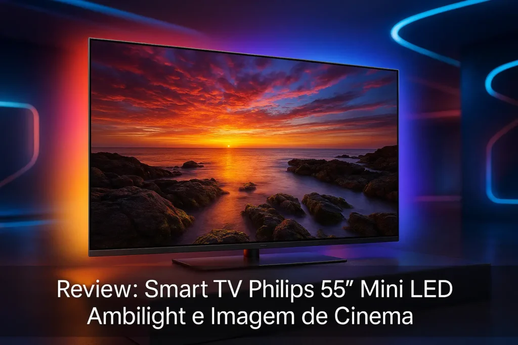 Smart TV Philips 55" Mini LED: Ambilight e Imagem de Cinema