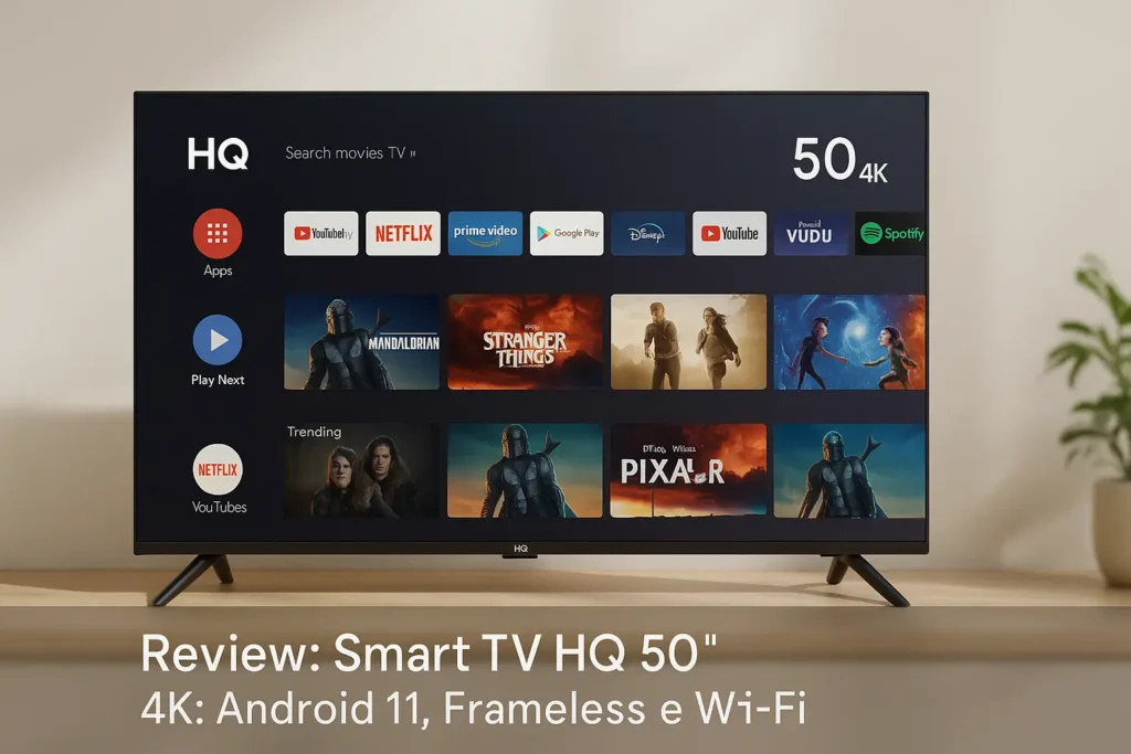 Smart TV HQ 50 4K: Android 11, Frameless e Wi-Fi