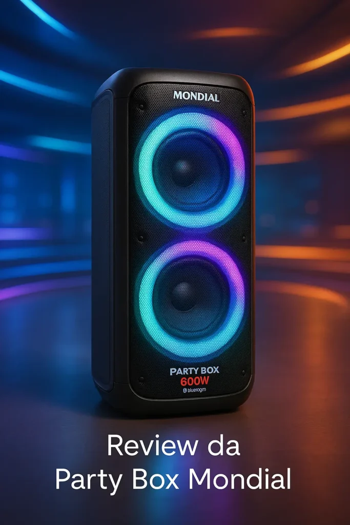 Caixa de Som Party Box Mondial 600W com Bluetooth e LED