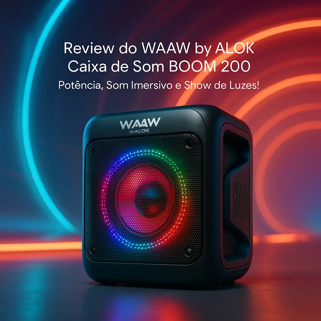 WAAW by ALOK Caixa de Som BOOM 200 Bluetooth: Potência, Som Imersivo e Show de Luzes!