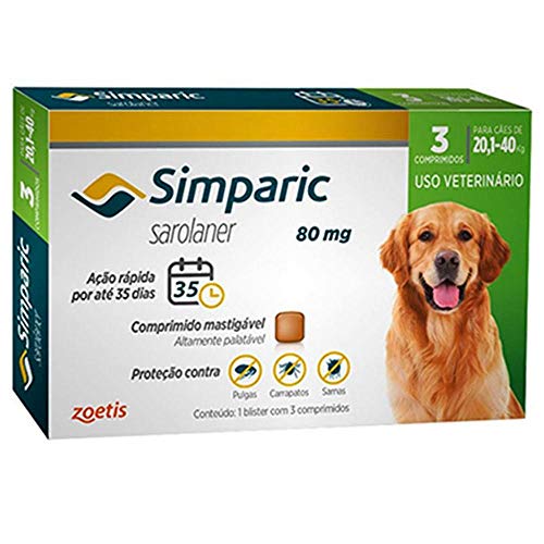 Antipulgas Simparic cães 20,1 - 40 kg - 3 comprimidos Zoetis