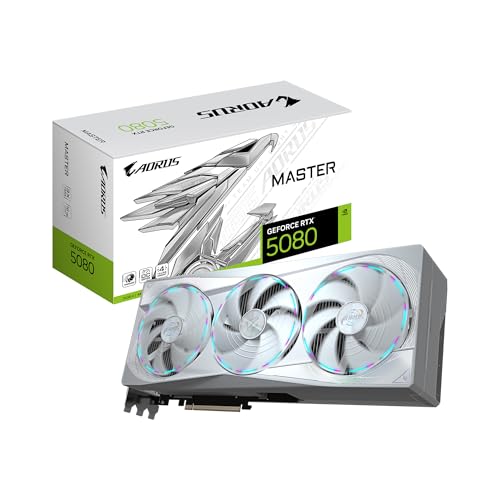GIGABYTE Placa de vídeo AORUS GeForce RTX 5080 Master ICE 16G, sistema de resfriamento WINDFORCE, 16GB 256-bit GDDR7, placa de vídeo GV-N5080AORUSM ICE-16GD