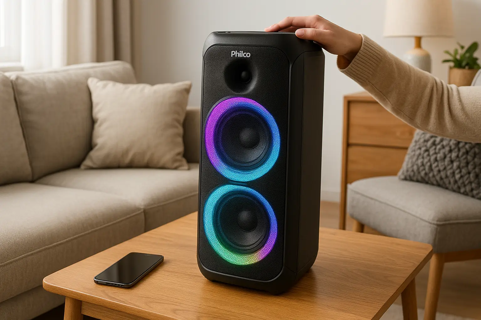 Caixa Acústica Philco PCX6700: potência, luzes e Bluetooth