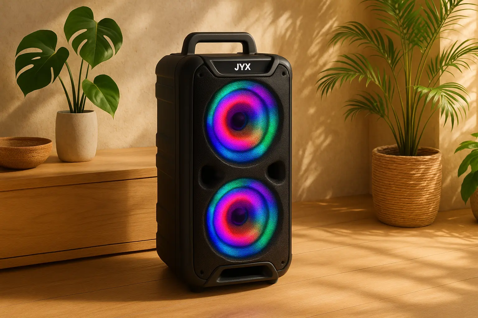 JYX Caixa de Som Grande: Som Potente e Luzes de Festa