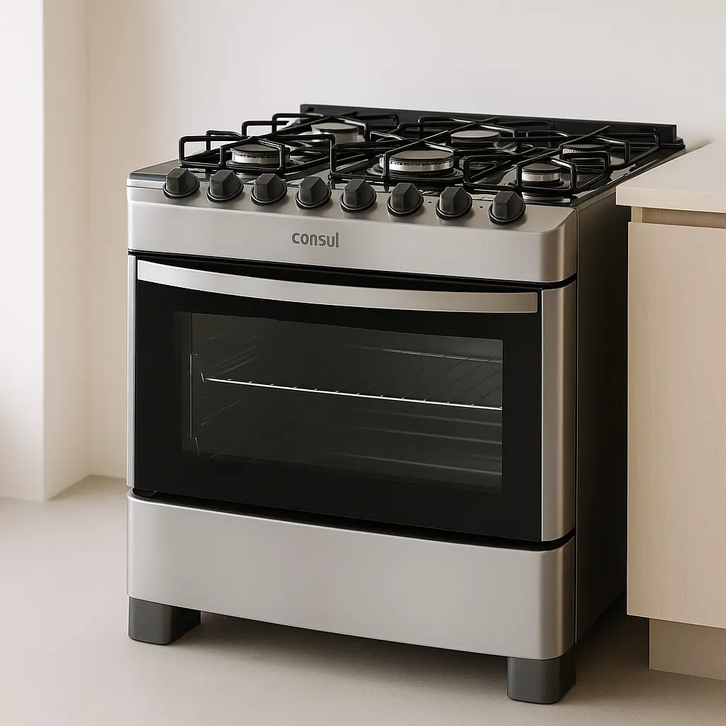 Fogão Consul 5 bocas Inox com mesa de vidro: moderno e prático