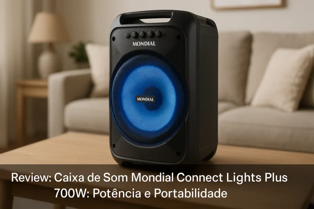 Caixa de Som Mondial Connect Lights Plus 700W: Potência e Portabilidade