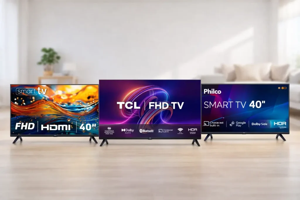 Smart TV 40 polegadas: 3 escolhas para alinhar com seu uso e decidir com clareza